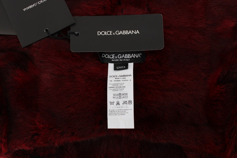 Bonnet écharpe à capuche en fourrure de hamster bordeaux Dolce &amp; Gabbana