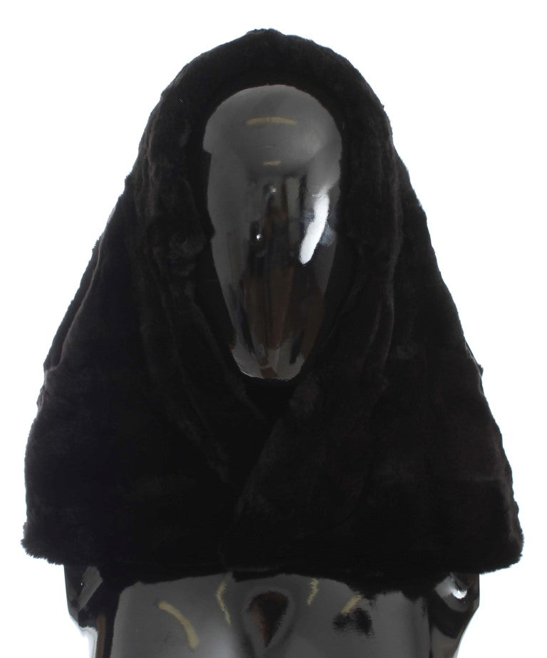 Bonnet écharpe à capuche en fourrure de belette noire Dolce & Gabbana