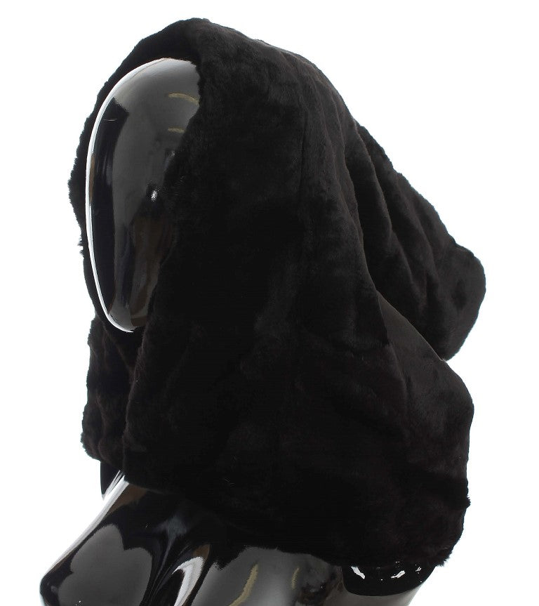 Bonnet écharpe à capuche en fourrure de belette noire Dolce & Gabbana