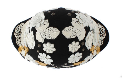 Chapeau Dolce &amp; Gabbana en laine noire à fleurs blanches et feuilles d'or