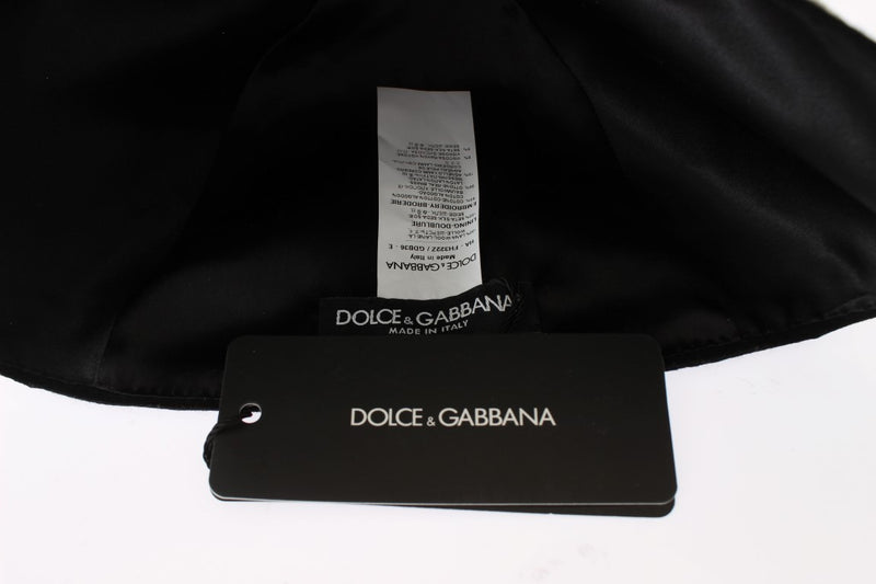 Chapeau Dolce &amp; Gabbana en laine noire à fleurs blanches et feuilles d'or