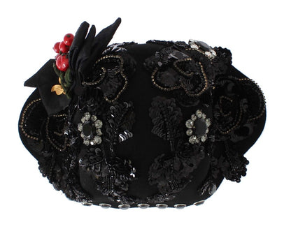 Dolce &amp; Gabbana - Broche chapeau cerises en cristal noir et or