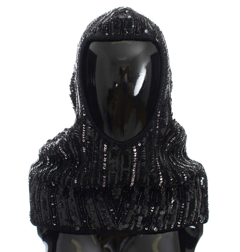 Bonnet écharpe à capuche en tricot noir à sequins Dolce &amp; Gabbana
