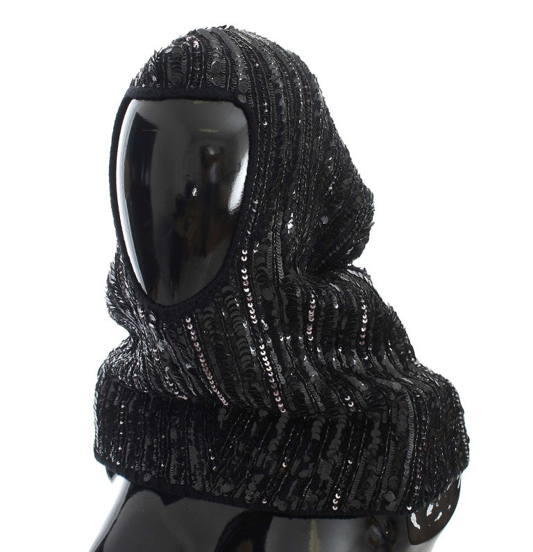 Bonnet écharpe à capuche en tricot noir à sequins Dolce &amp; Gabbana