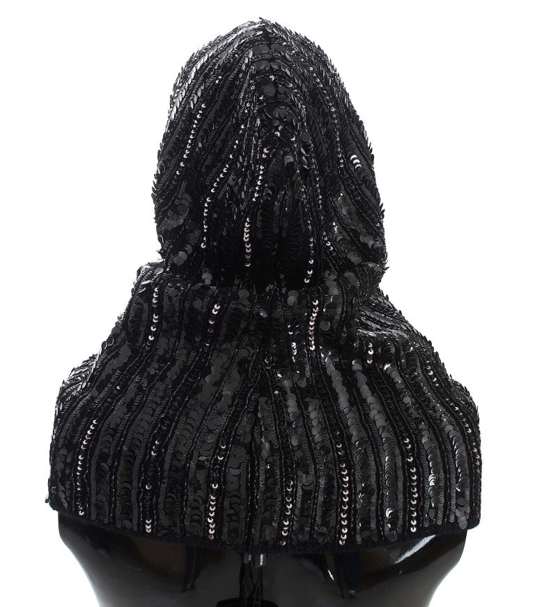 Bonnet écharpe à capuche en tricot noir à sequins Dolce &amp; Gabbana