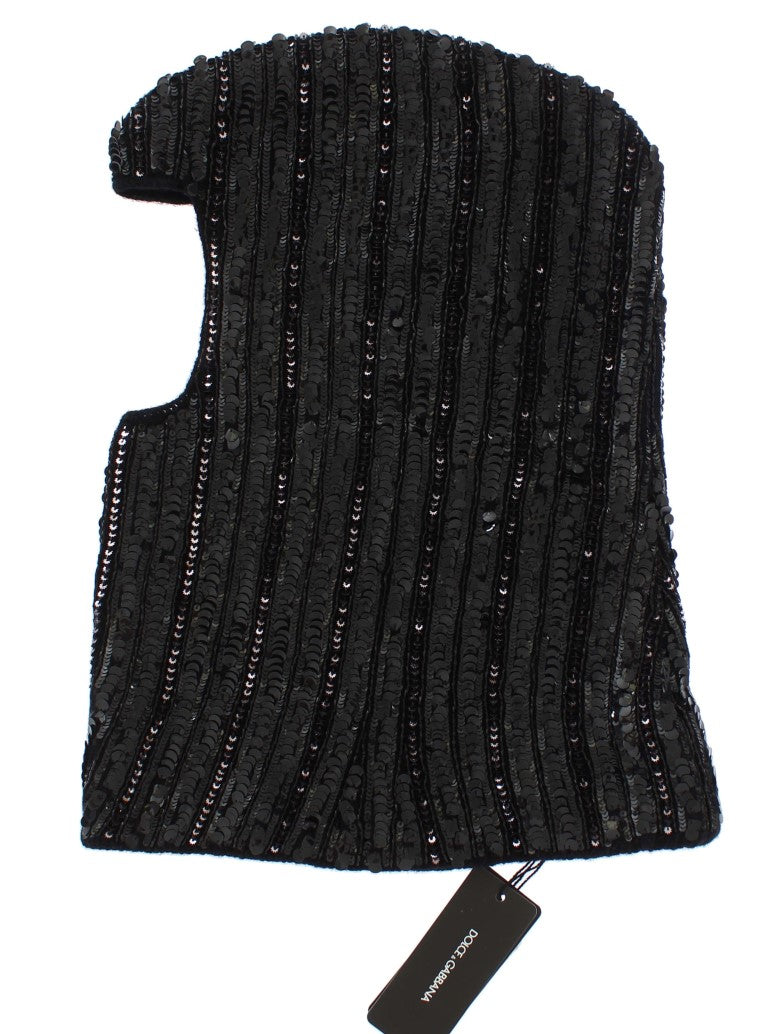 Bonnet écharpe à capuche en tricot noir à sequins Dolce &amp; Gabbana