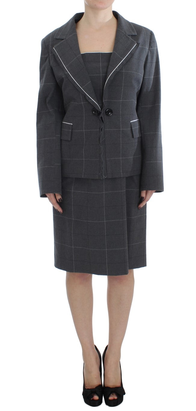 Ensemble tailleur-pantalon BENCIVENGA, robe fourreau extensible, gris.
