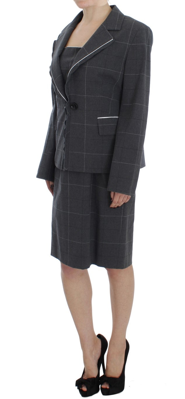 Ensemble tailleur-pantalon BENCIVENGA, robe fourreau extensible, gris.