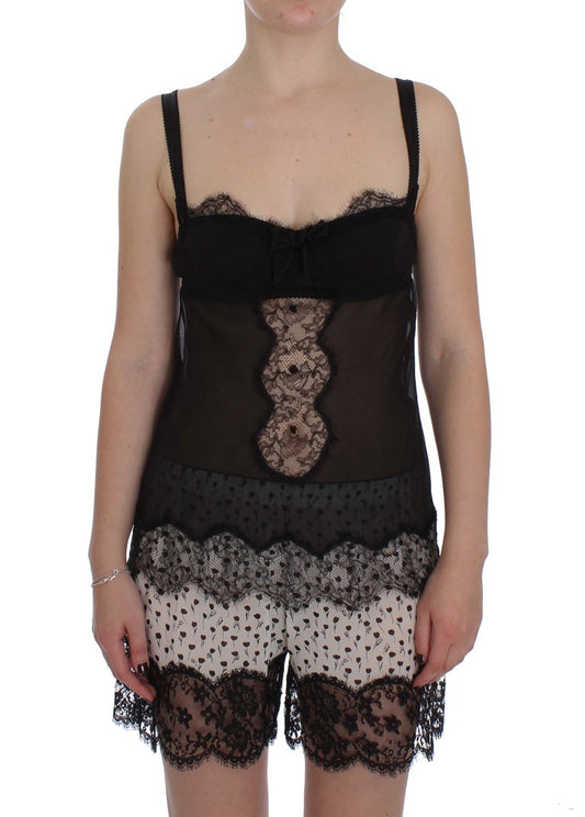 Dolce &amp; Gabbana Zwarte Zijden Lingerie Top met Bloemenkant