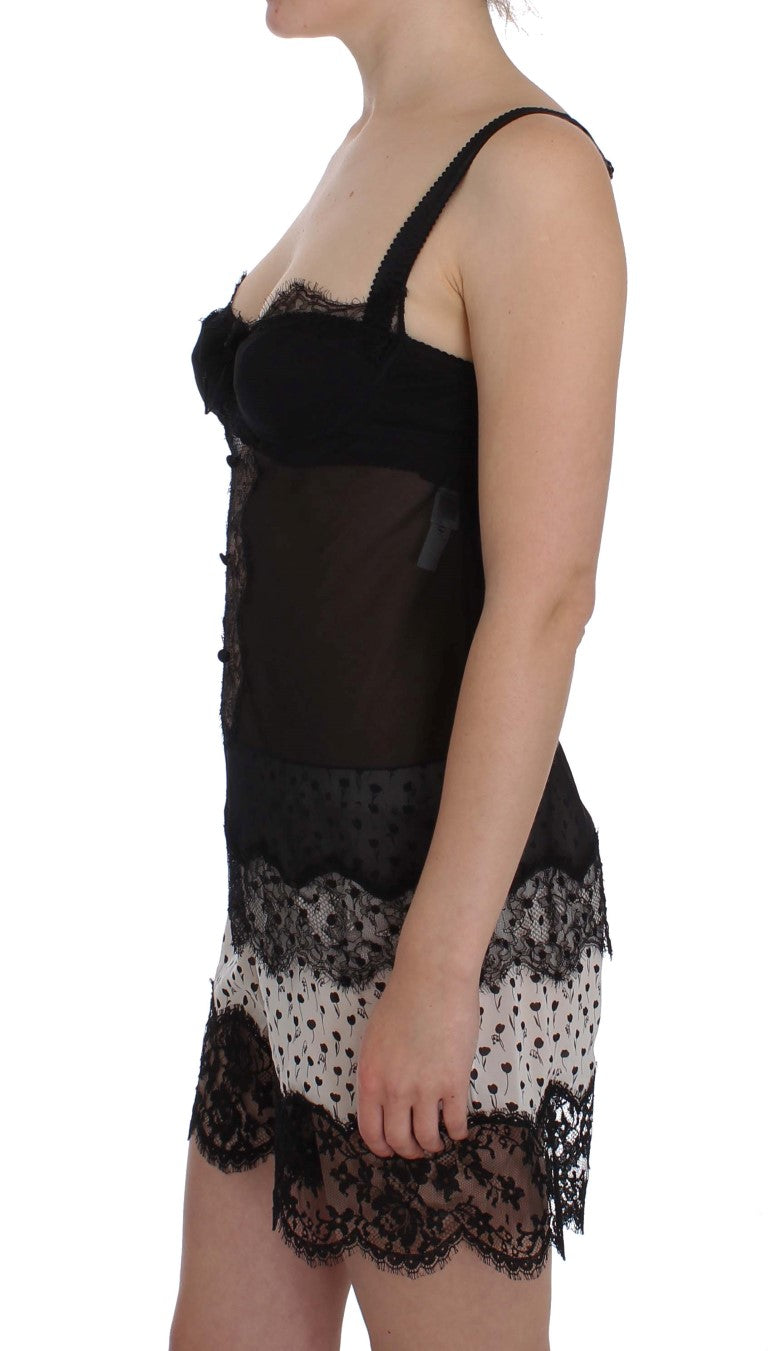 Haut de lingerie en dentelle florale en soie noire Dolce &amp; Gabbana