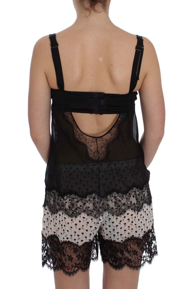 Haut de lingerie en dentelle florale en soie noire Dolce & Gabbana