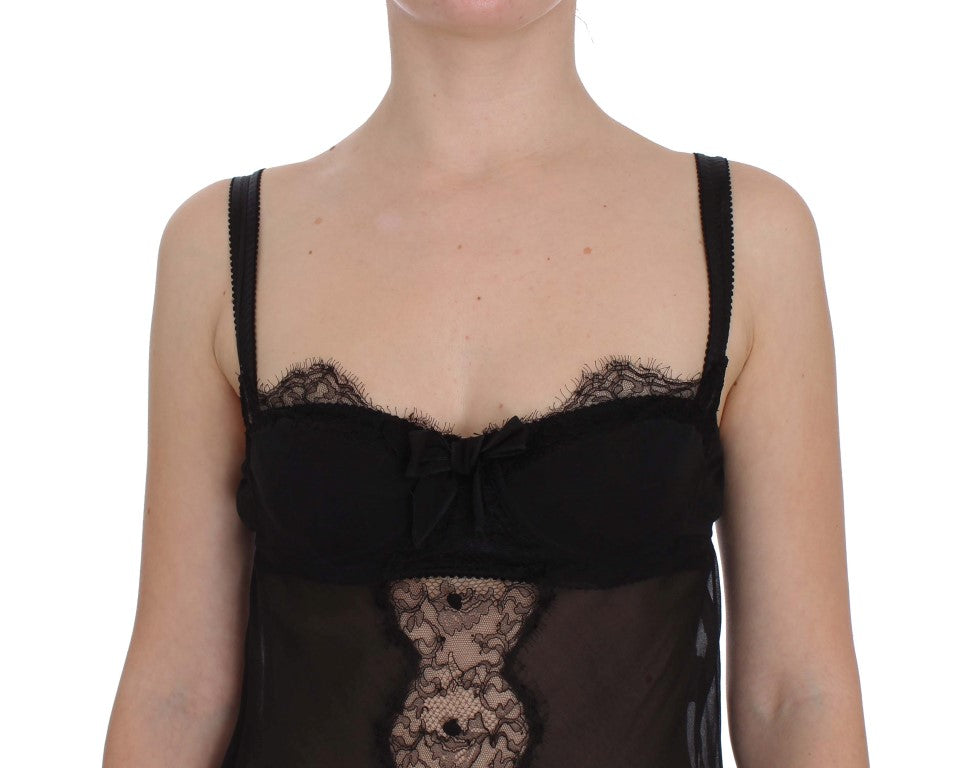 Haut de lingerie en dentelle florale en soie noire Dolce & Gabbana