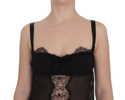 Haut de lingerie en dentelle florale en soie noire Dolce & Gabbana