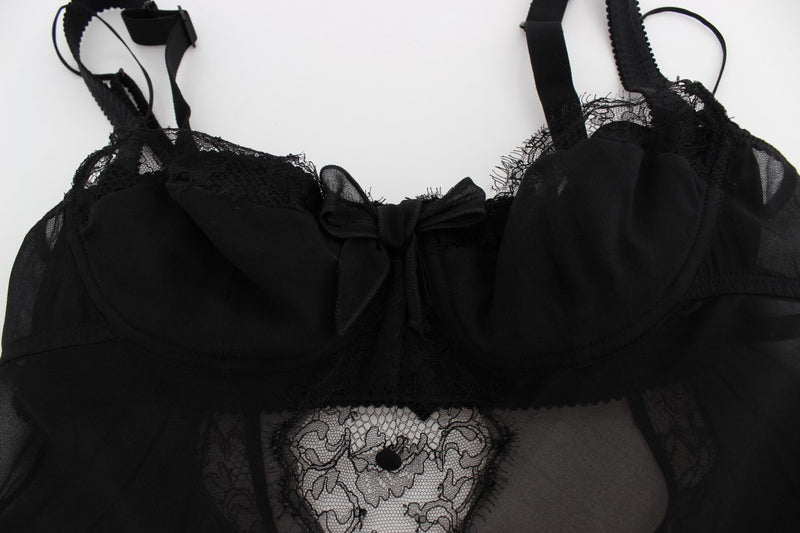 Haut de lingerie en dentelle florale en soie noire Dolce &amp; Gabbana