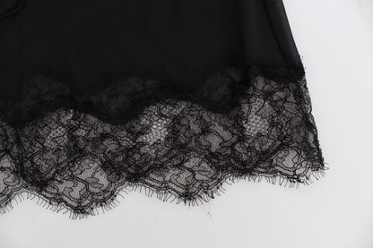 Haut de lingerie en dentelle florale en soie noire Dolce & Gabbana