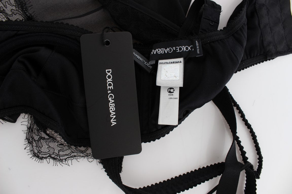 Haut de lingerie en dentelle florale en soie noire Dolce &amp; Gabbana