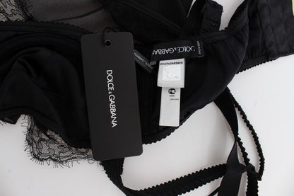 Haut de lingerie en dentelle florale en soie noire Dolce & Gabbana