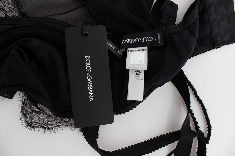 Haut de lingerie en dentelle florale en soie noire Dolce &amp; Gabbana