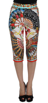 Pantalon en soie multicolore à motifs de majolique sicilienne de Dolce &amp; Gabbana