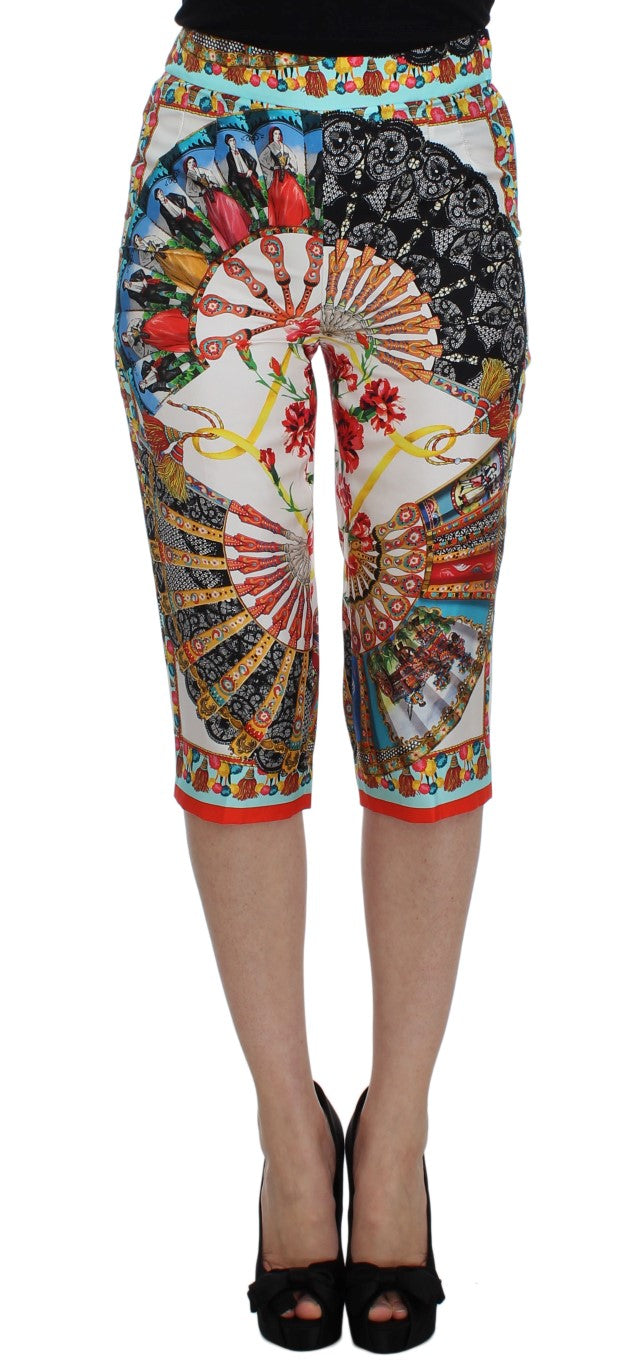 Pantalon en soie multicolore à motifs de majolique sicilienne de Dolce &amp; Gabbana