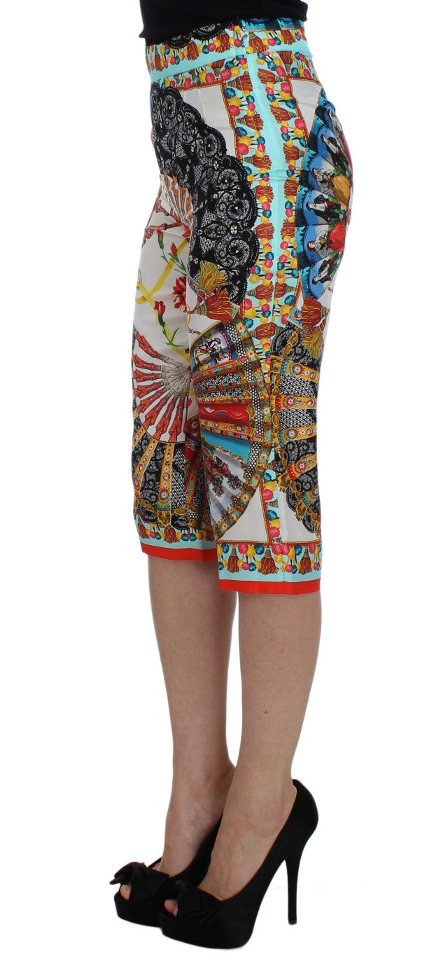 Pantalon en soie multicolore à motifs de majolique sicilienne de Dolce &amp; Gabbana