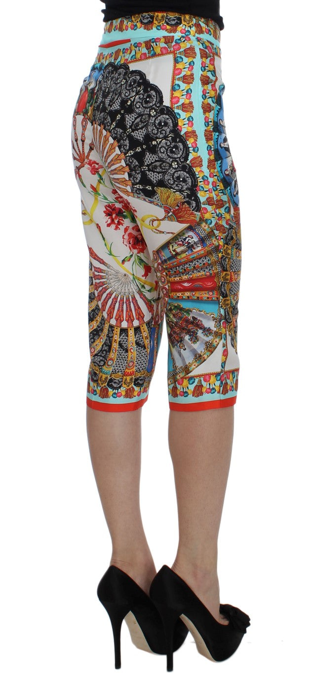 Pantalon en soie multicolore à motifs de majolique sicilienne de Dolce &amp; Gabbana