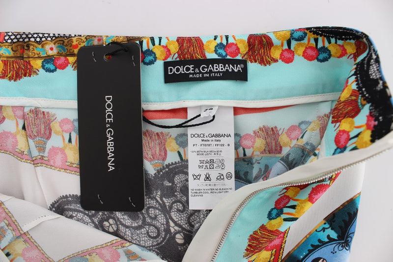 Pantalon en soie multicolore à motifs de majolique sicilienne de Dolce &amp; Gabbana