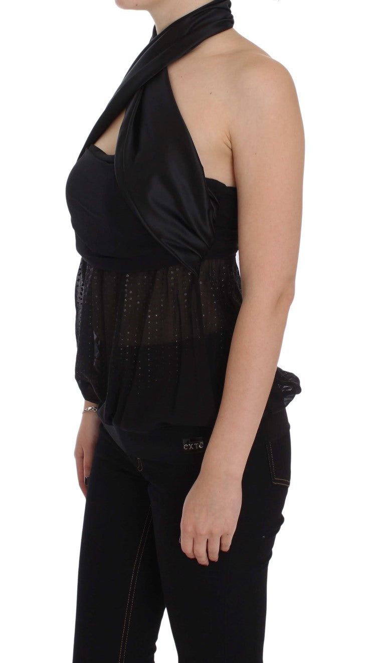 Blouse Exte à col montant et à enroulement noir