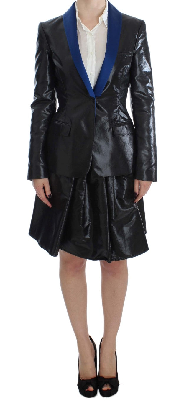 Exte Ensemble tailleur jupe et blazer noir et bleu.