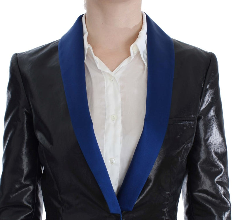 Exte Ensemble tailleur jupe et blazer noir et bleu.