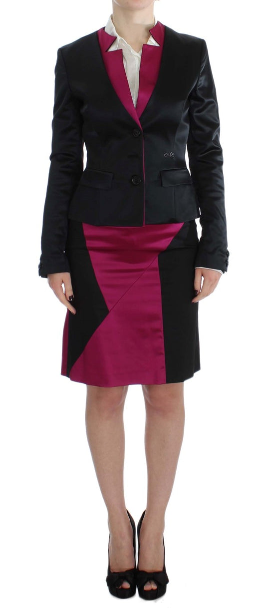 Exte Ensemble tailleur jupe et blazer noir et rose.