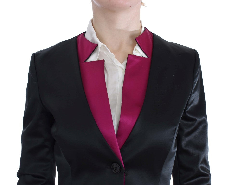 Exte Ensemble tailleur jupe et blazer noir et rose.