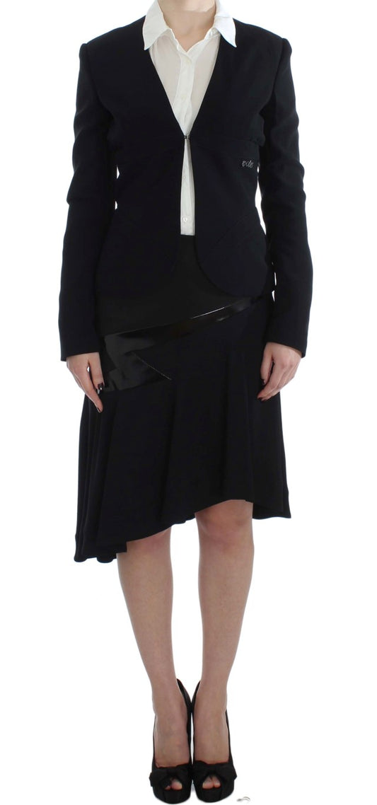 Exte Ensemble tailleur jupe et blazer noir et bleu.