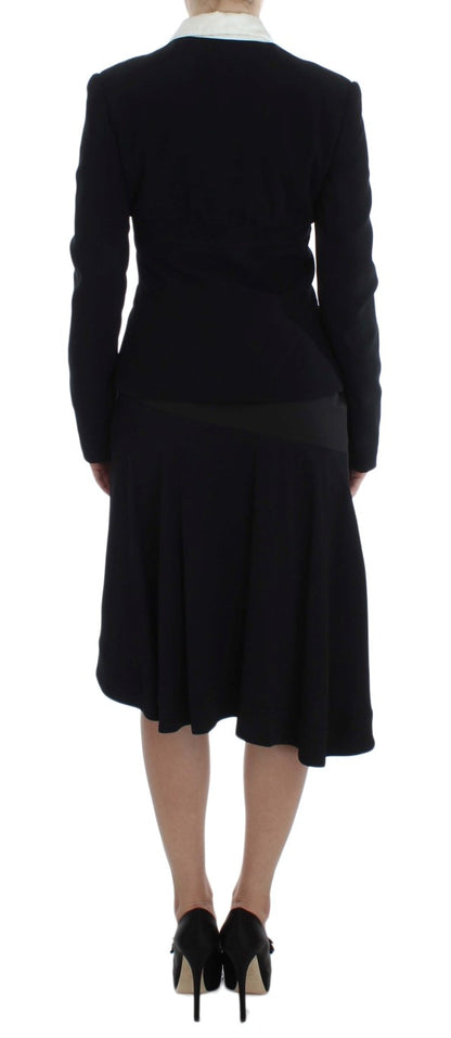 Exte Ensemble tailleur jupe et blazer noir et bleu.