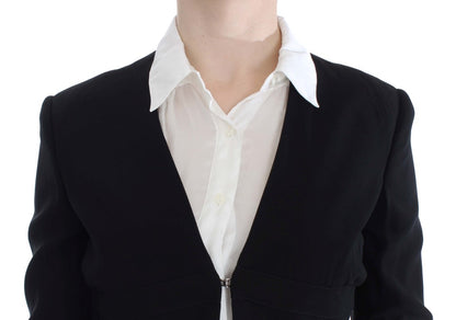 Exte Ensemble tailleur jupe et blazer noir et bleu.