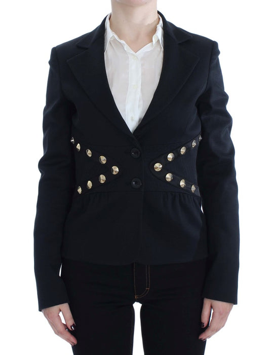 Exte Blazer Jacket en coton extensible noir avec clous dorés