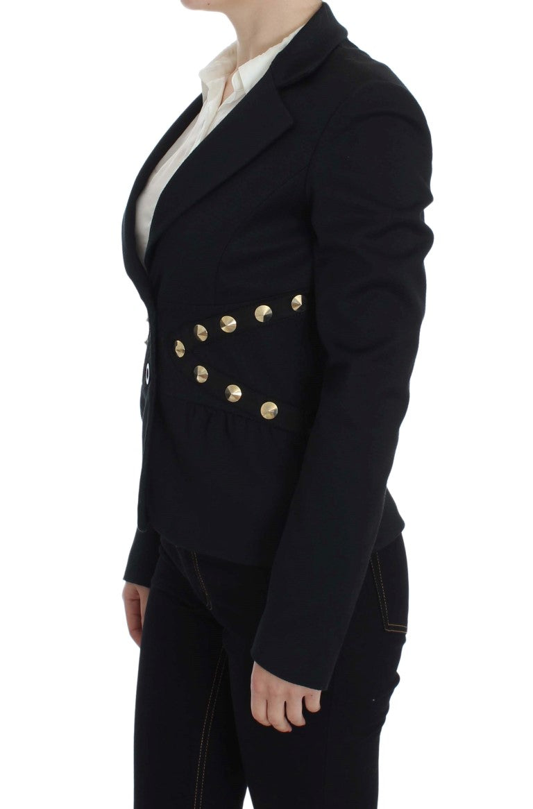 Exte Blazer Jacket en coton extensible noir avec clous dorés