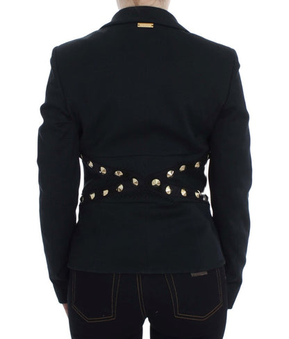 Exte Blazer Jacket en coton extensible noir avec clous dorés