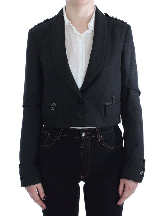 Exte veste courte grise extensible avec ornements dorés