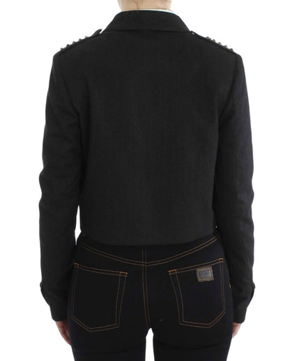 Exte veste courte grise extensible avec ornements dorés