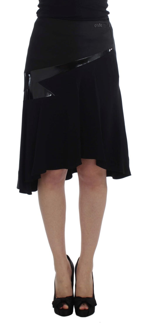 Jupe droite en coton extensible bleu et noir Exte