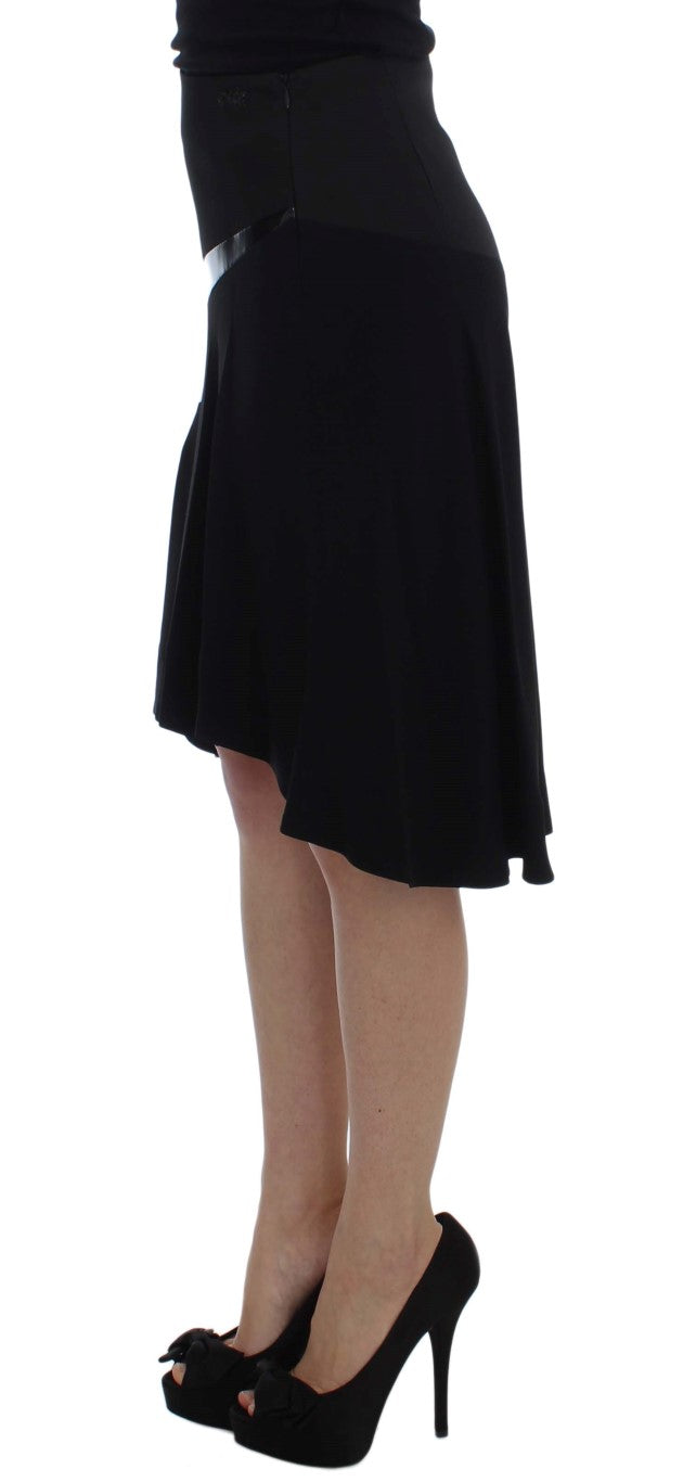 Jupe droite en coton extensible bleu et noir Exte