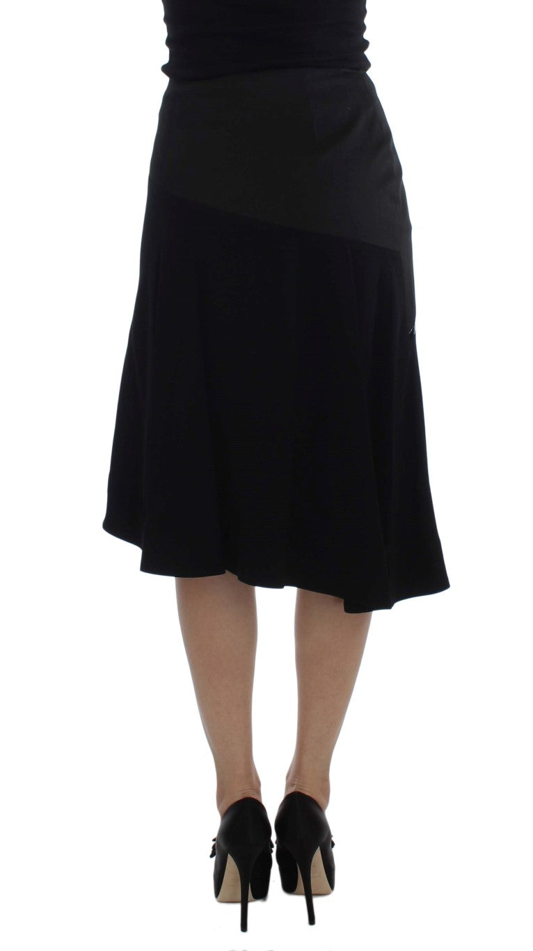 Jupe droite en coton extensible bleu et noir Exte