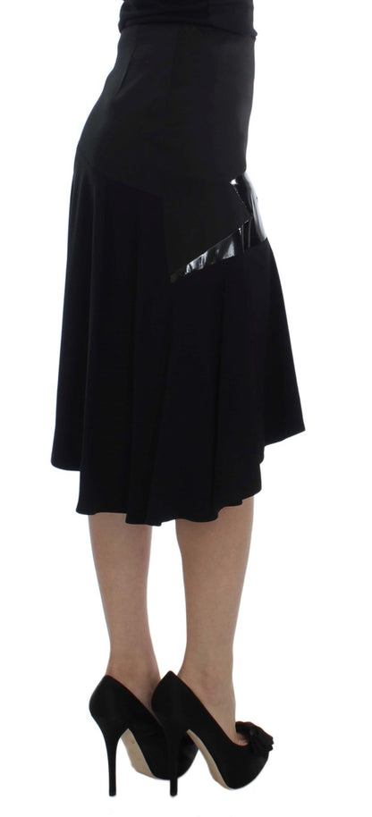 Jupe droite en coton extensible bleu et noir Exte