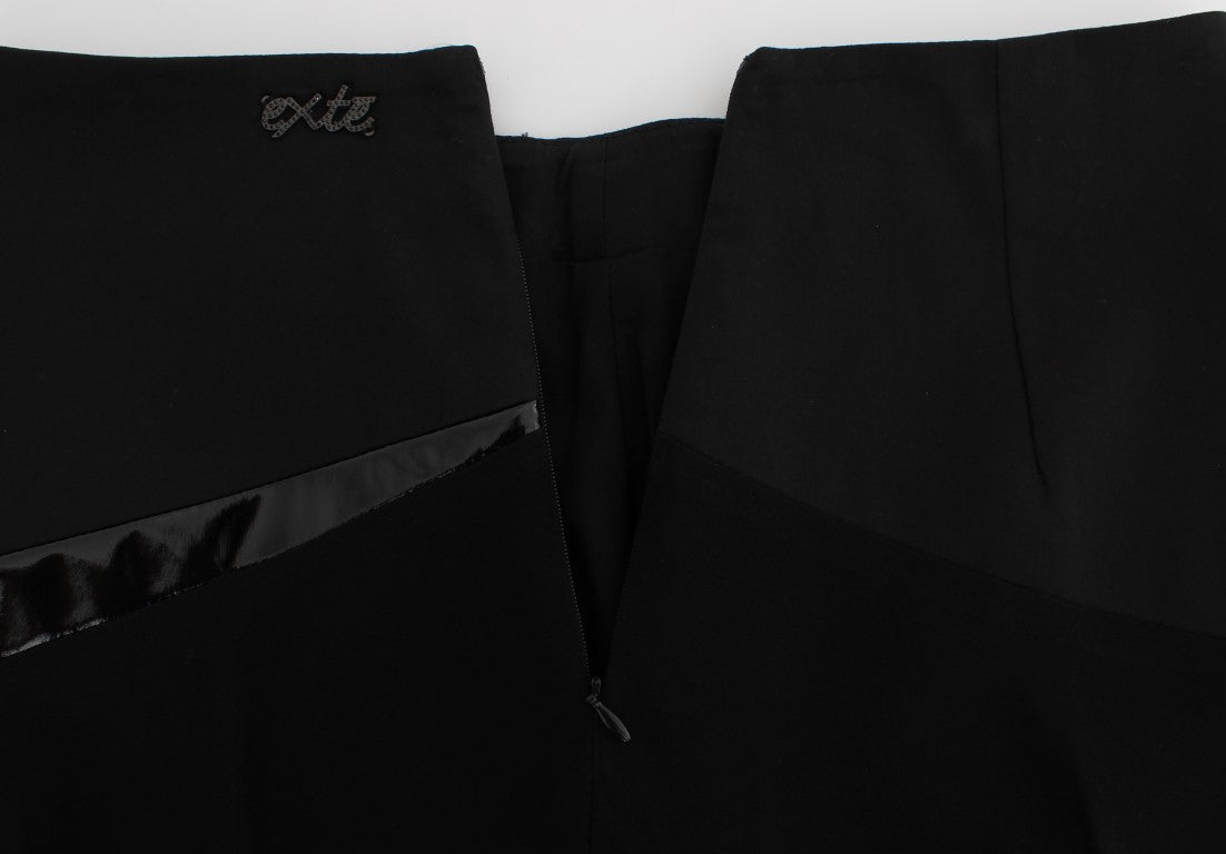 Jupe droite en coton extensible bleu et noir Exte