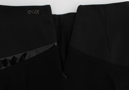 Jupe droite en coton extensible bleu et noir Exte