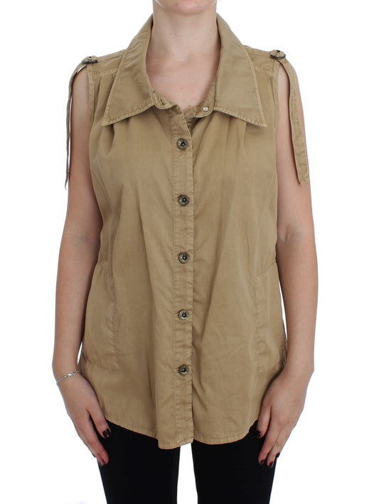 PLEIN SUD Chemise beige en coton sans manches