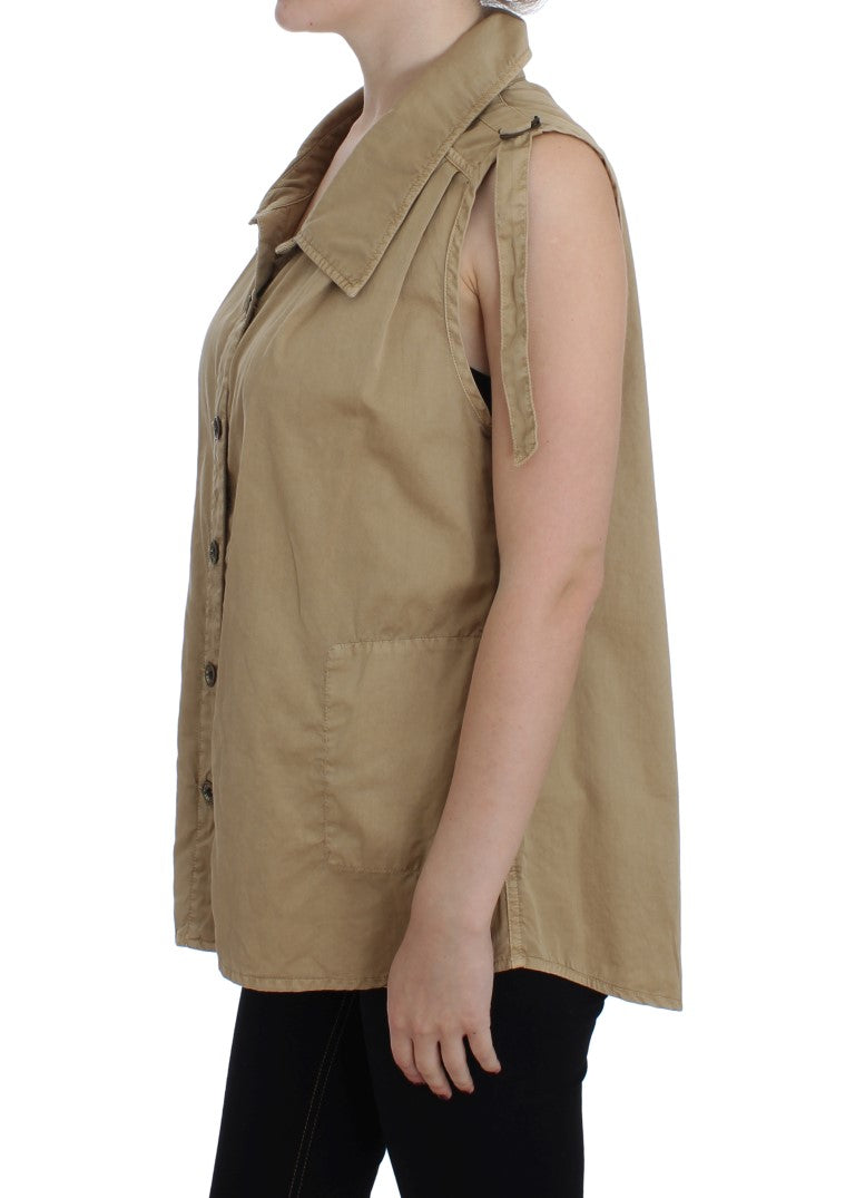 PLEIN SUD Chemise beige en coton sans manches