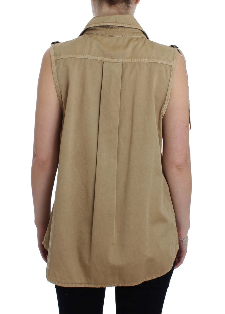 PLEIN SUD Chemise beige en coton sans manches