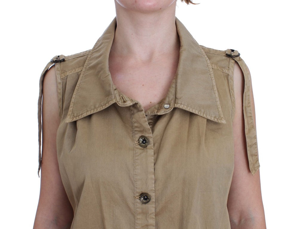 PLEIN SUD Chemise beige en coton sans manches
